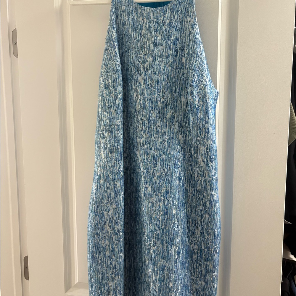 CeCe Blue and White Textured Dress